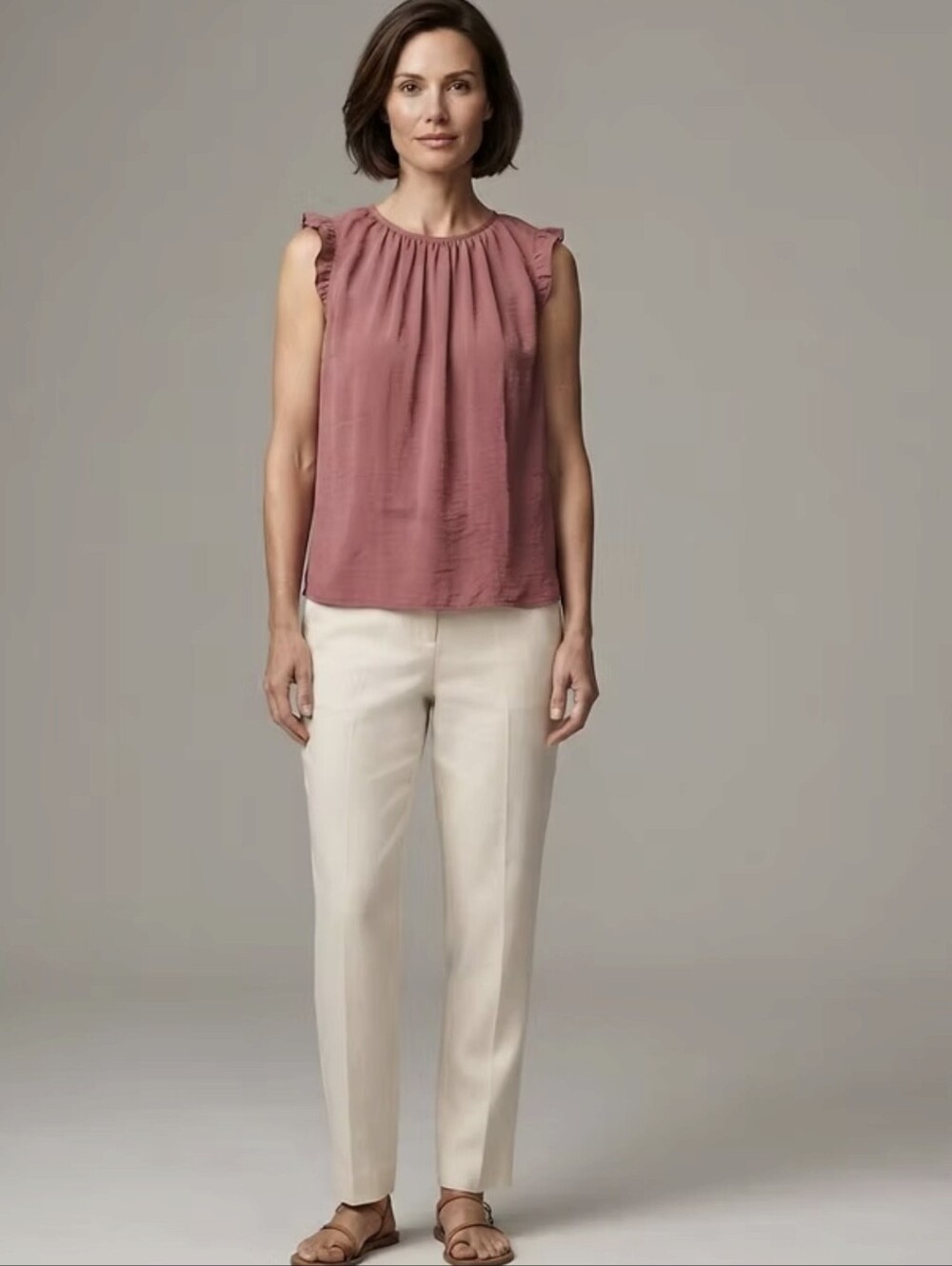 LOFT Dusty Rose Ruffle Sleeve Sleeveless Top - Picture 1 of 7